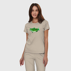 Пижама хлопковая женская Зелёная рыбка, цвет: миндальный — фото 2