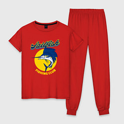 Пижама хлопковая женская Рыбный клуб, цвет: красный