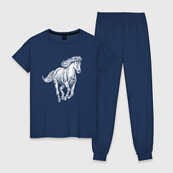 Пижама хлопковая женская Белая лошадь скачет, цвет: тёмно-синий