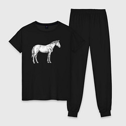 Пижама хлопковая женская Белая лошадь сбоку, цвет: черный