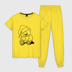 Женская пижама Мишка игрушечный в колпаке деда Мороза - раскраска