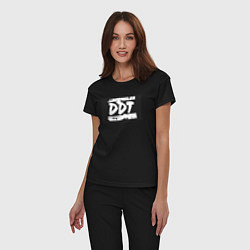 Пижама хлопковая женская ДДТ - логотип, цвет: черный — фото 2