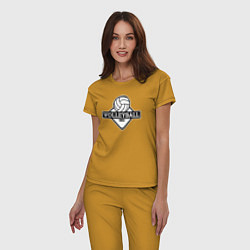 Пижама хлопковая женская Volleyball club, цвет: горчичный — фото 2