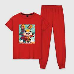 Пижама хлопковая женская Кимоно и уши, цвет: красный