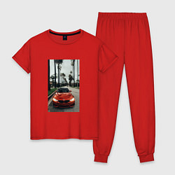 Пижама хлопковая женская Современные машины, цвет: красный