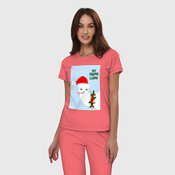 Пижама хлопковая женская Лама Санта Клаус no drama llama, цвет: коралловый — фото 2