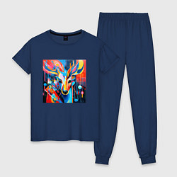 Пижама хлопковая женская Олень абстракция, цвет: тёмно-синий