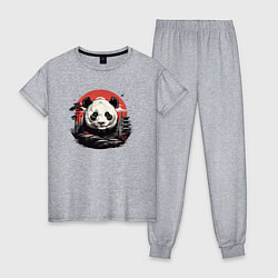 Пижама хлопковая женская Панда с красным солнцем, цвет: меланж