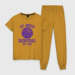 Пижама хлопковая женская Basketball Los Angeles, цвет: горчичный