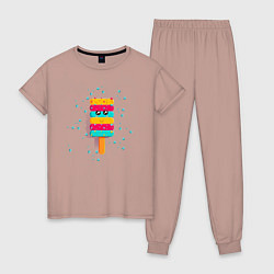 Пижама хлопковая женская Мороженое пирамидка, цвет: пыльно-розовый