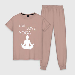 Пижама хлопковая женская Йога - жизнь - любовь, цвет: пыльно-розовый