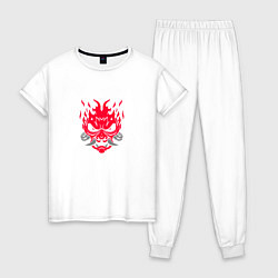 Пижама хлопковая женская Логотип Samurai Cyberpunk 2077 - симметричный, цвет: белый