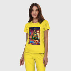 Пижама хлопковая женская Красочное рождество, цвет: желтый — фото 2