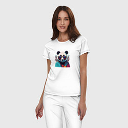 Пижама хлопковая женская Модная панда в солнечных очках, цвет: белый — фото 2