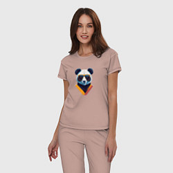 Пижама хлопковая женская Панда в модных очках, цвет: пыльно-розовый — фото 2