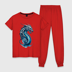 Пижама хлопковая женская Живописный дракон, цвет: красный