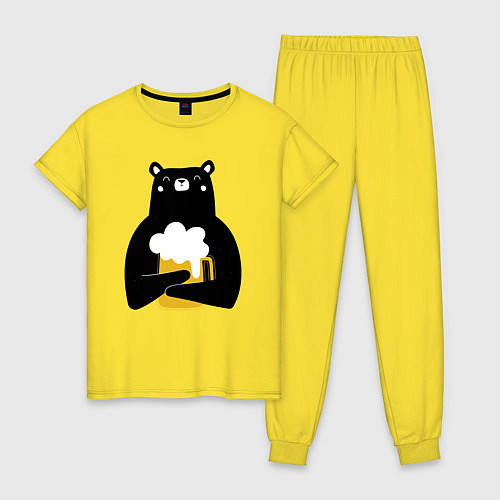 Женская пижама Мишка с кружкой пива / Желтый – фото 1