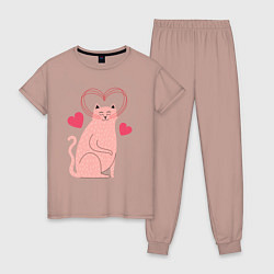 Пижама хлопковая женская Влюблённая кошечка, цвет: пыльно-розовый