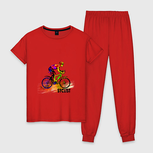 Женская пижама Велосипедист спортсмен / Красный – фото 1