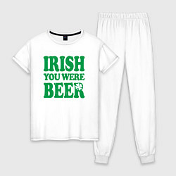 Пижама хлопковая женская Irish you were beer, цвет: белый