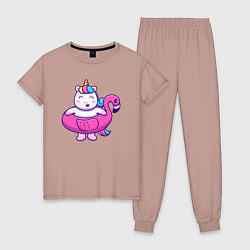Пижама хлопковая женская Единорог и фламинго, цвет: пыльно-розовый