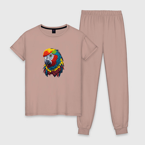 Женская пижама Красочный попугай в ярких перьях / Пыльно-розовый – фото 1