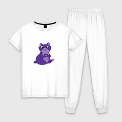 Пижама хлопковая женская Кот с сердцем из лапок, цвет: белый