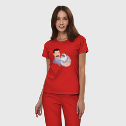 Пижама хлопковая женская Фредди с котиком, цвет: красный — фото 2