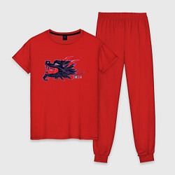 Пижама хлопковая женская Злобная чёрная драконья голова, цвет: красный