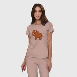 Пижама хлопковая женская Милый кабанчик, цвет: пыльно-розовый — фото 2