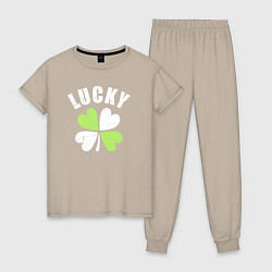 Пижама хлопковая женская Lucky day, цвет: миндальный