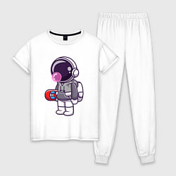 Пижама хлопковая женская Космонавт со скейтом, цвет: белый