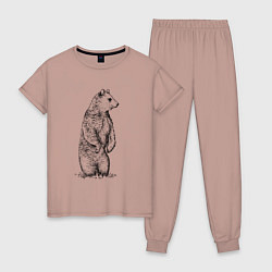 Пижама хлопковая женская Медведь стоящий, цвет: пыльно-розовый