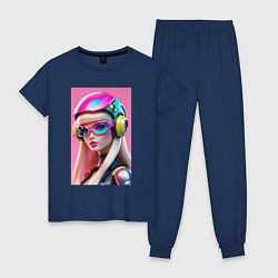 Пижама хлопковая женская Sweet Barbie - cyberpunk, цвет: тёмно-синий
