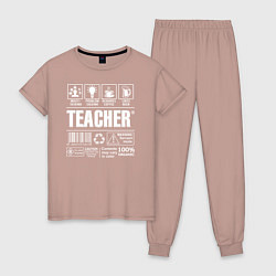 Пижама хлопковая женская Многозадачный учитель, цвет: пыльно-розовый