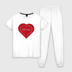 Пижама хлопковая женская Сердце тонкая геометрия, цвет: белый