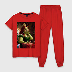 Пижама хлопковая женская Шрек: Фиона с подарками, цвет: красный