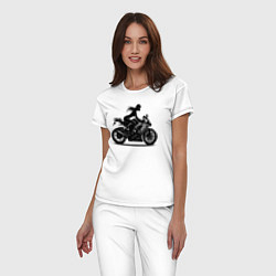 Пижама хлопковая женская Силуэт девушки на мотоцикле, цвет: белый — фото 2