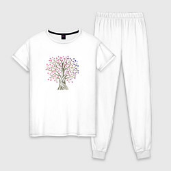 Пижама хлопковая женская Дерево любви с сердцами, цвет: белый