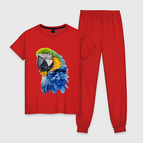 Женская пижама Сине-золотой попугай ара / Красный – фото 1