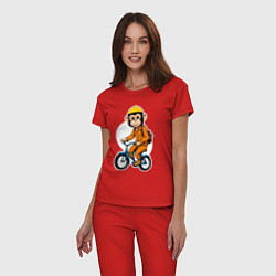 Пижама хлопковая женская Обезьяна на велосипеде, цвет: красный — фото 2