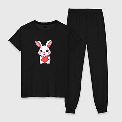 Пижама хлопковая женская Зайчонок с красным сердечком, цвет: черный