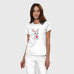 Пижама хлопковая женская Белый зайчик с сердечком, цвет: белый — фото 2