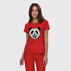 Пижама хлопковая женская Чёрно-белая голова панды с оскалом, цвет: красный — фото 2