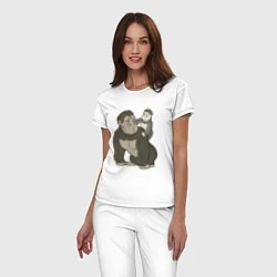 Пижама хлопковая женская Мультяшная горилла с детенышем, цвет: белый — фото 2