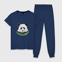 Пижама хлопковая женская Медведь панда, цвет: тёмно-синий