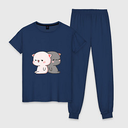 Пижама хлопковая женская Любимые котики, цвет: тёмно-синий