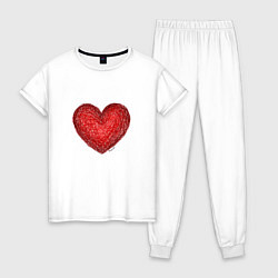 Пижама хлопковая женская Красное сердце нарисованное карандашами, цвет: белый