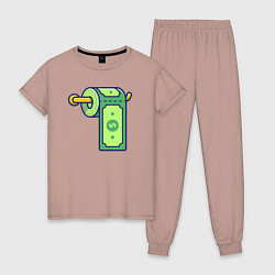 Пижама хлопковая женская Бумажные деньги, цвет: пыльно-розовый