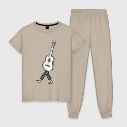 Пижама хлопковая женская Человек гитара, цвет: миндальный